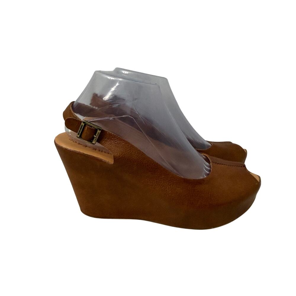 Kork Ease Sandals Womens Size 8 Sarah Slingback Wedge Peep Toe Brown Leather